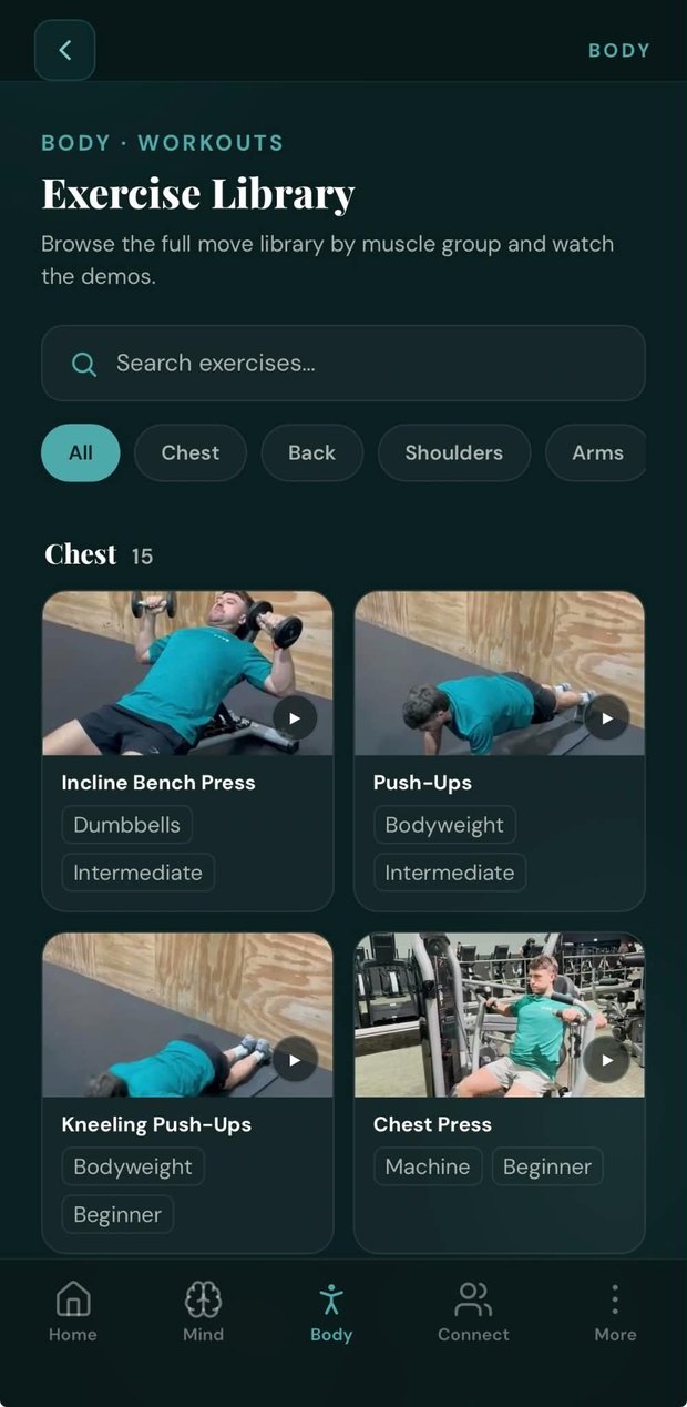 VYVE exercise library with demo videos