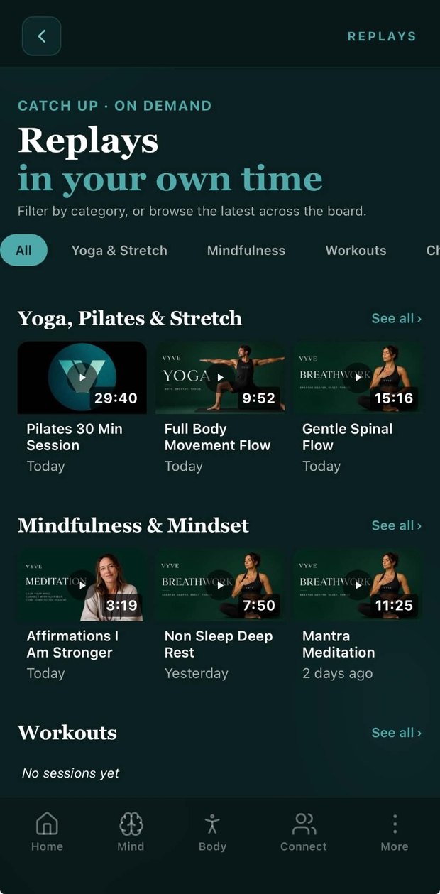 VYVE replay library of expert sessions
